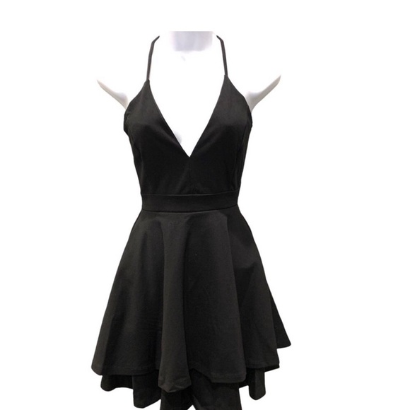 Windsor Skater dress black deep V lace back with cutout - Picture 3 of 8